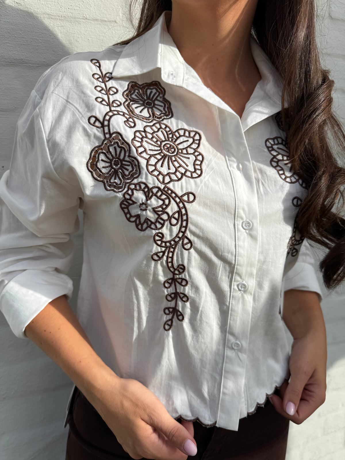 Broderie Blouse Brown