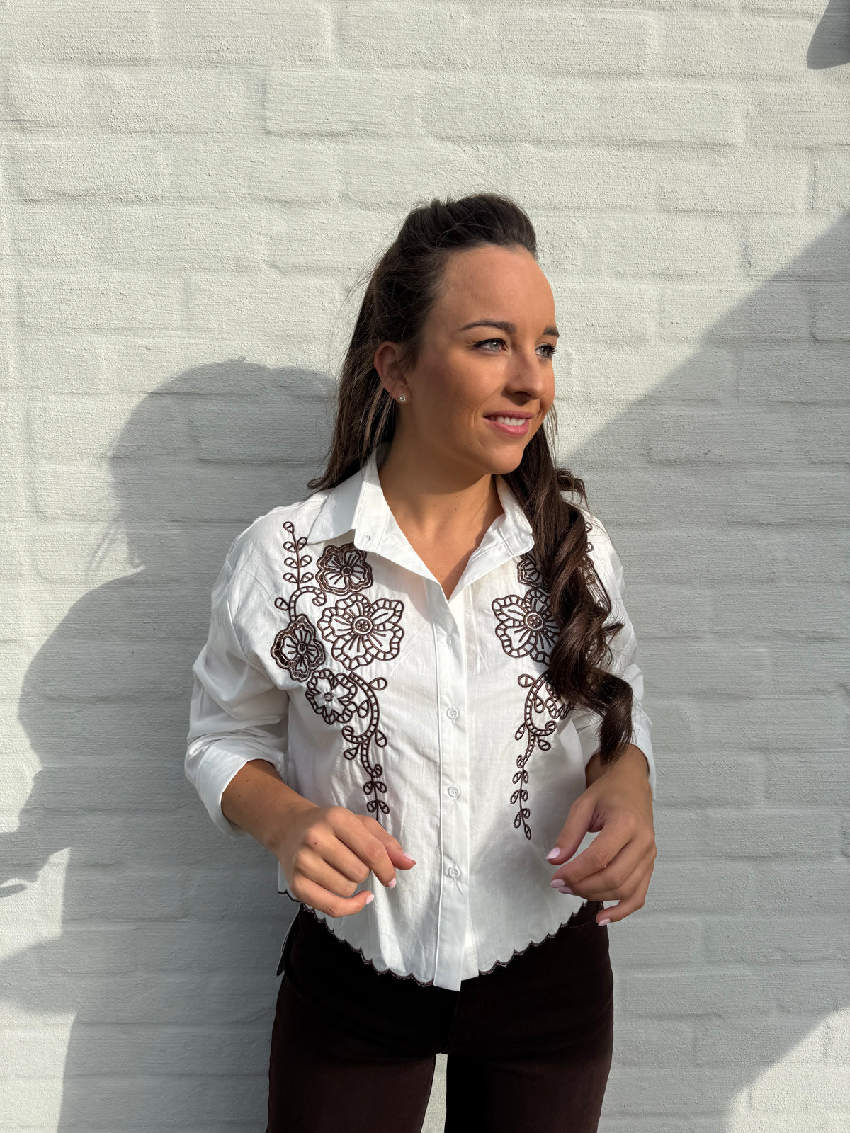 Broderie Blouse Brown