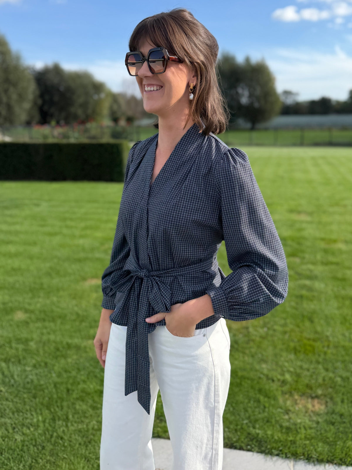 Marine Checkered Blouse
