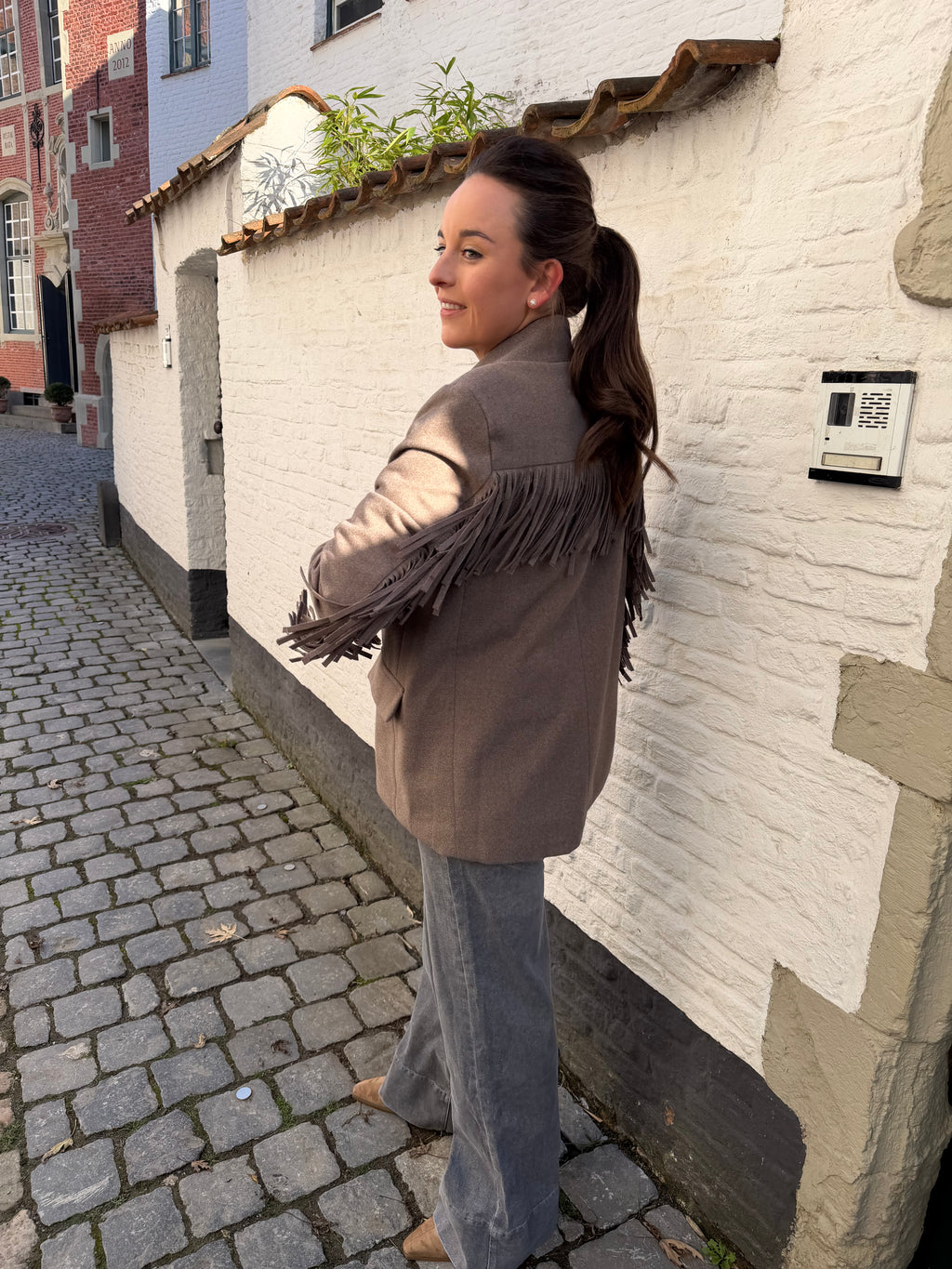 Claire Fringe Blazer Taupe