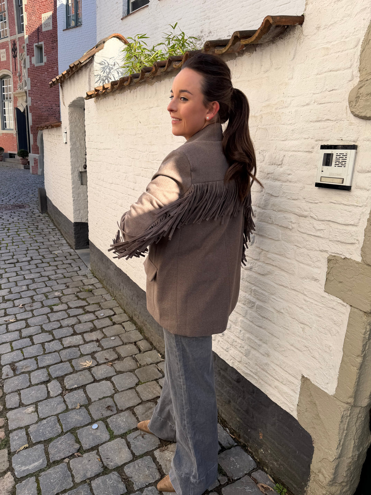 Claire Fringe Blazer Taupe