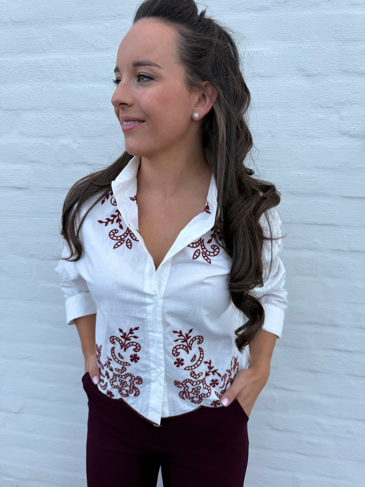 Broderie Blouse Burgundy