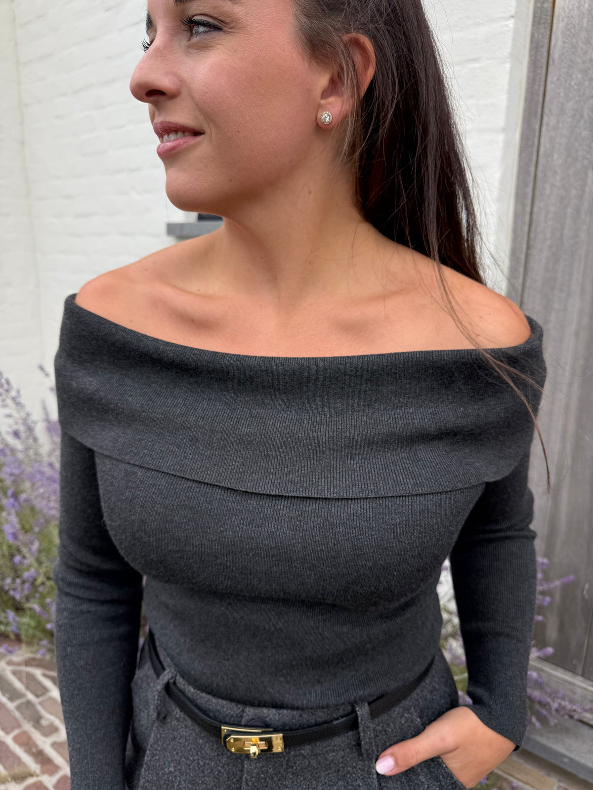 Off Shoulder Grey Knit