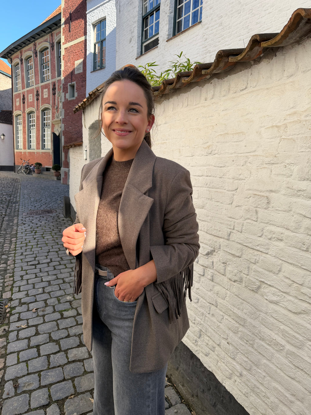 Claire Fringe Blazer Taupe