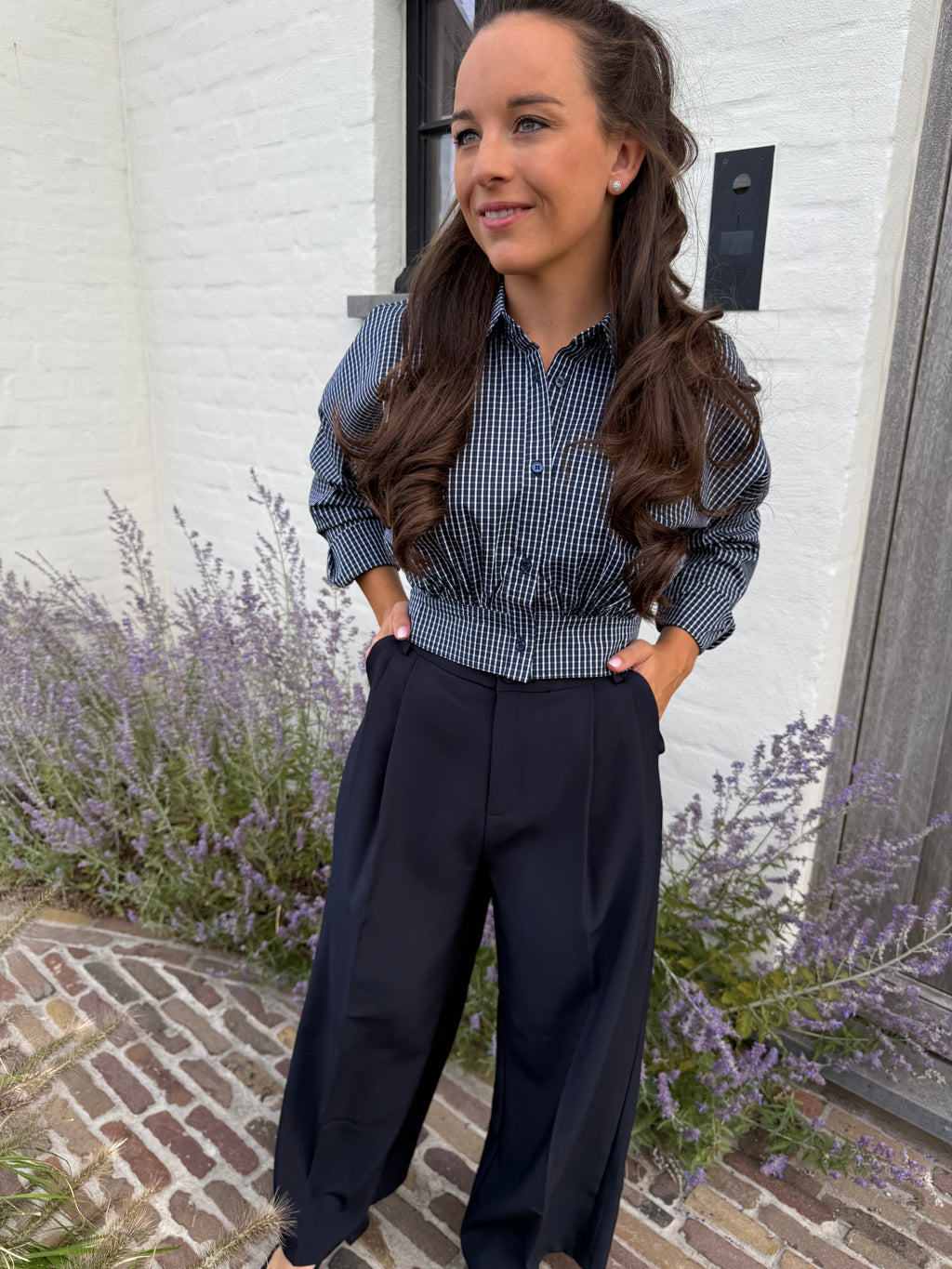 Checkered Cropped Blouse