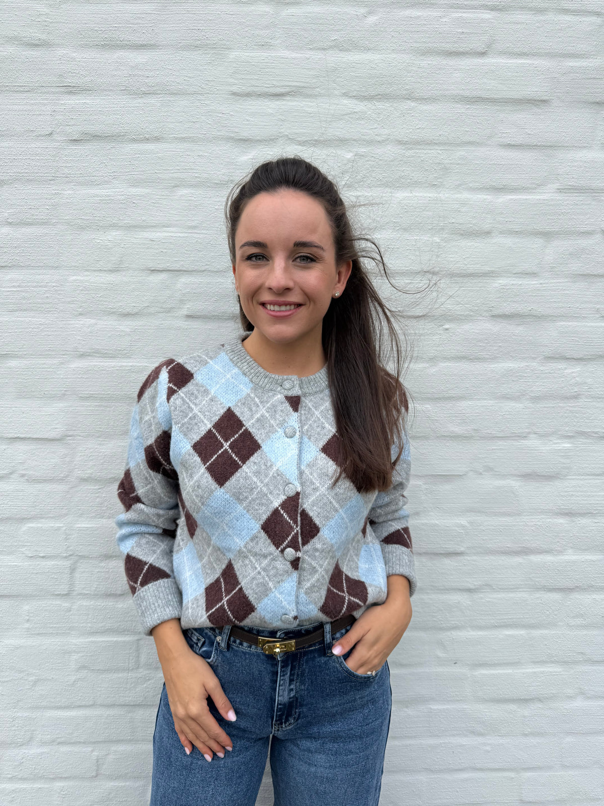Grey Argyle Knit