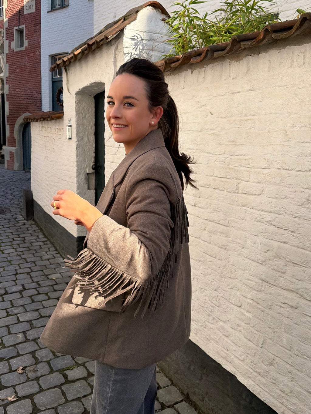 Claire Fringe Blazer Taupe