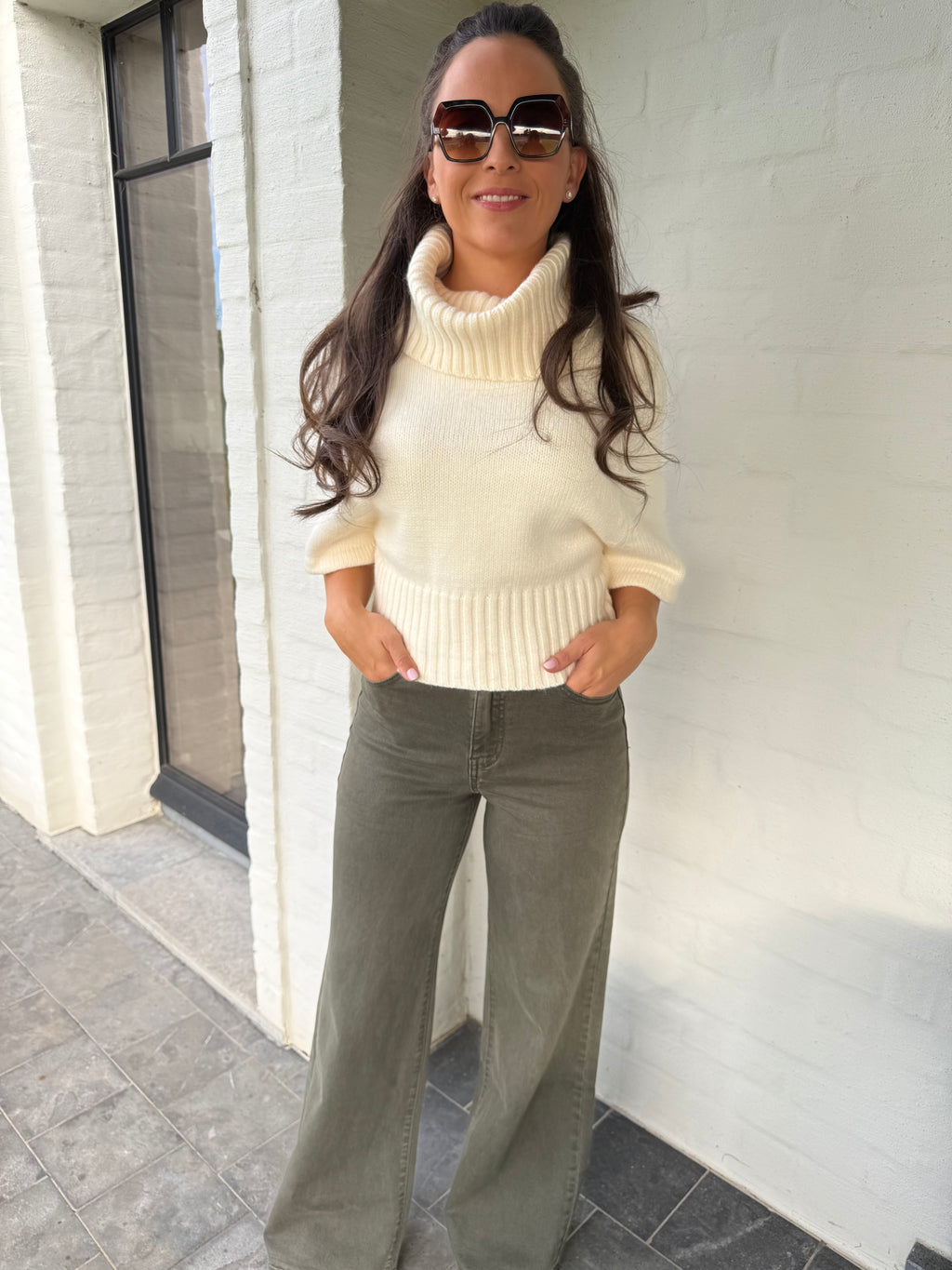 Khaki Green Wide Leg Jeans