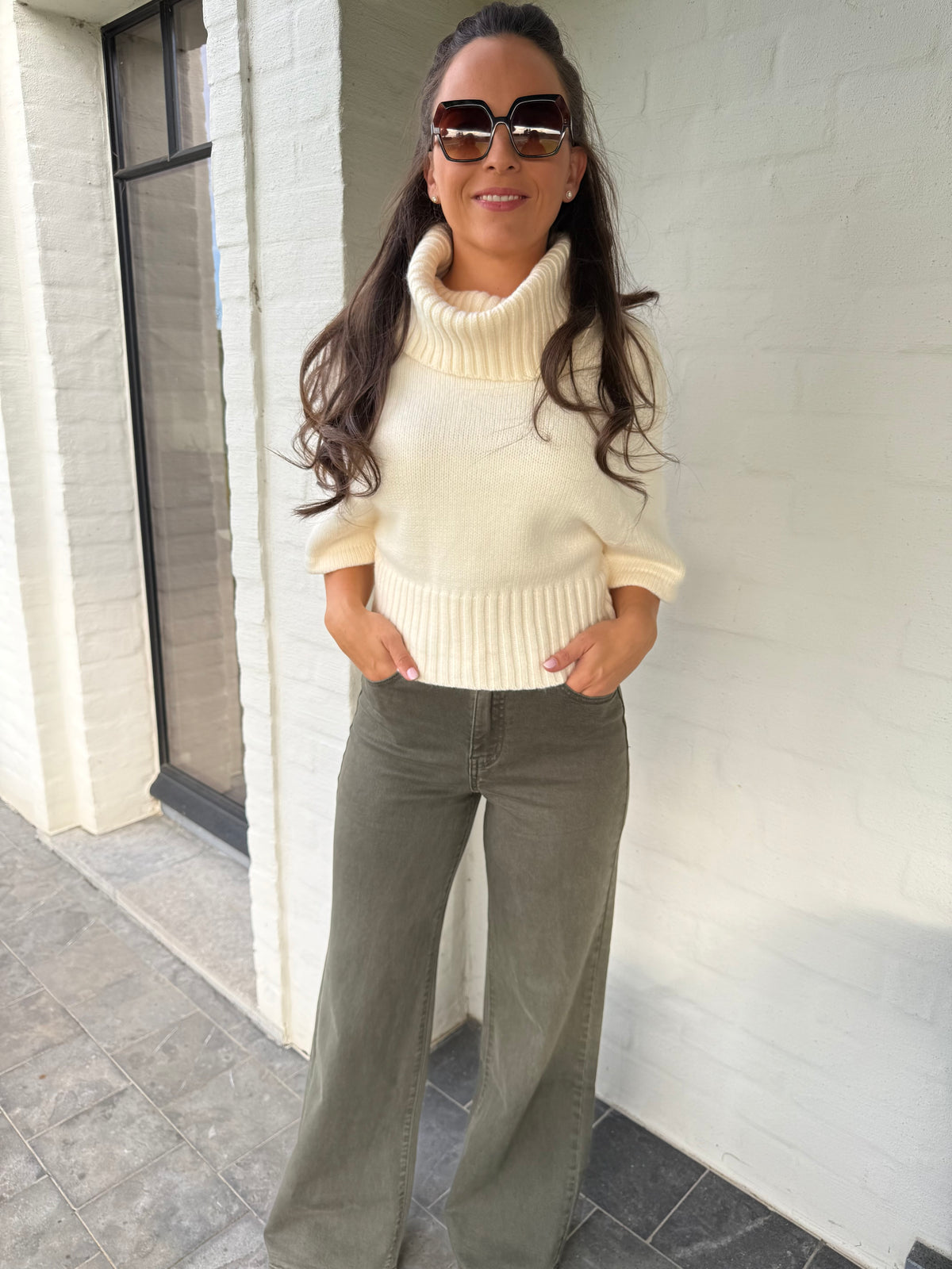 Khaki Green Wide Leg Jeans