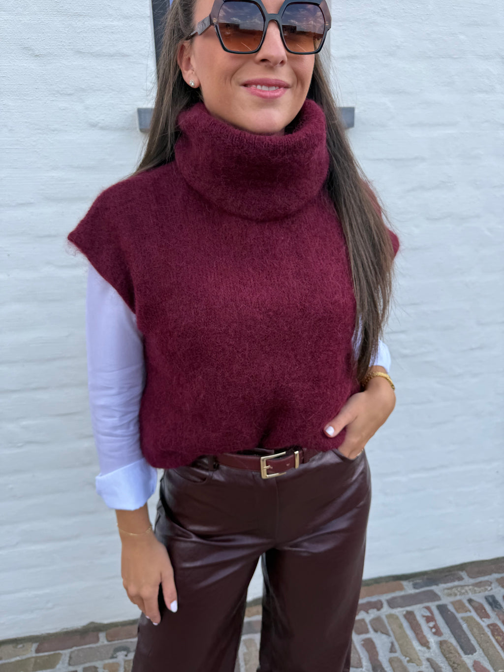Burgundy Leder Broek