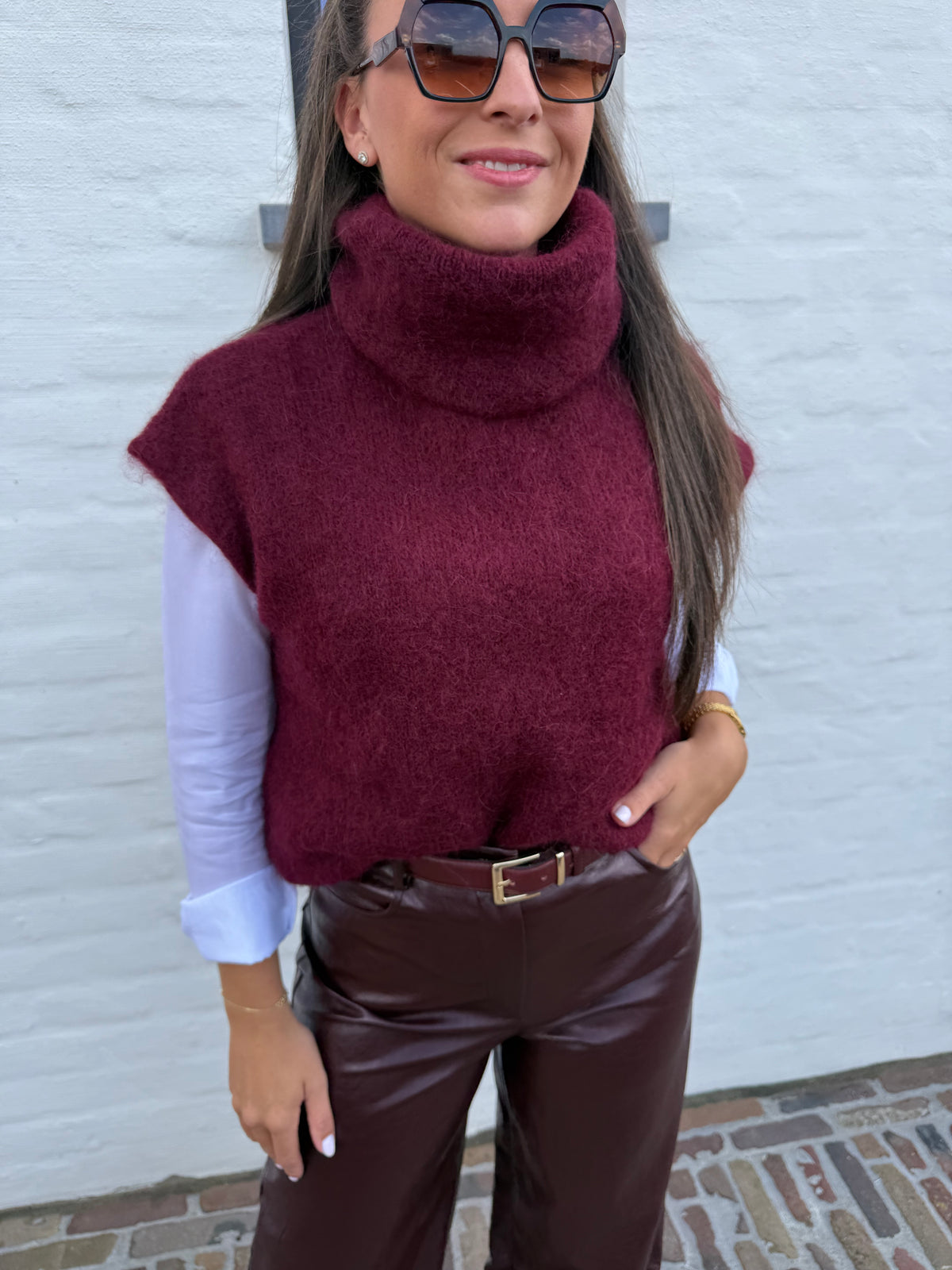 Burgundy Leder Broek