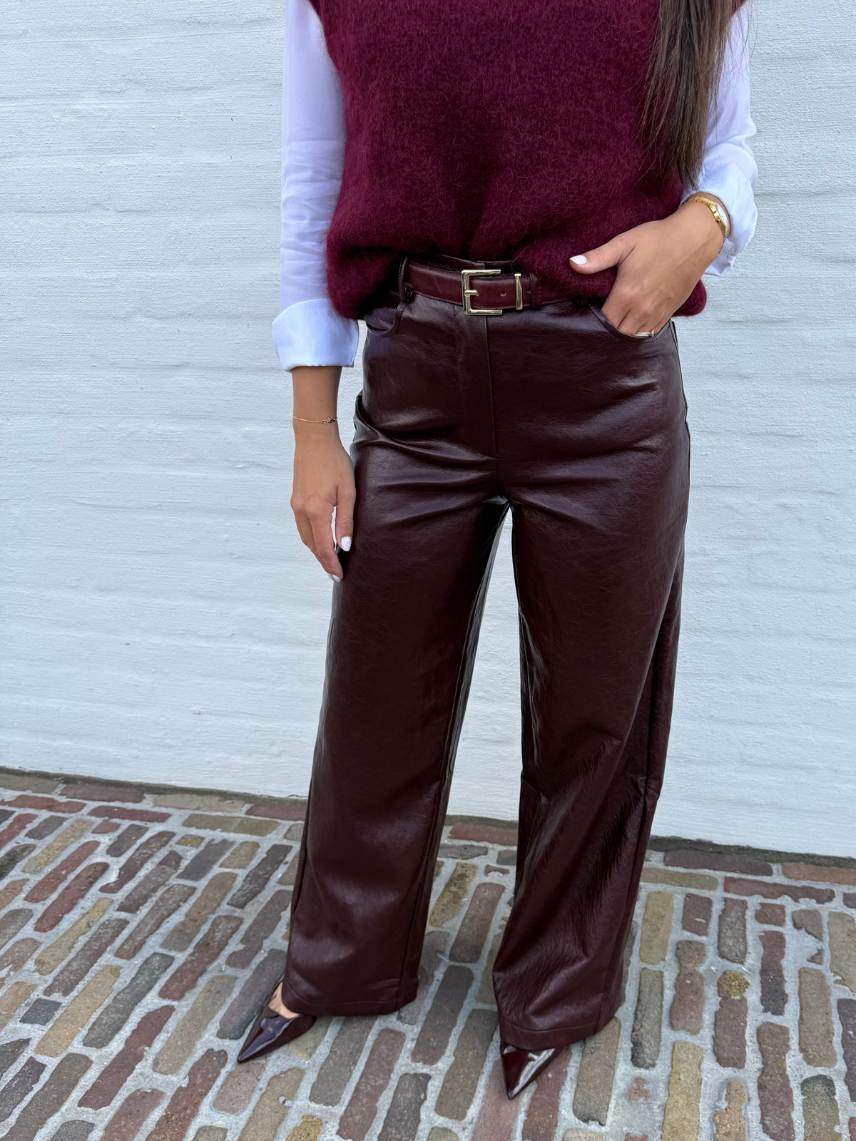 Burgundy Leder Broek