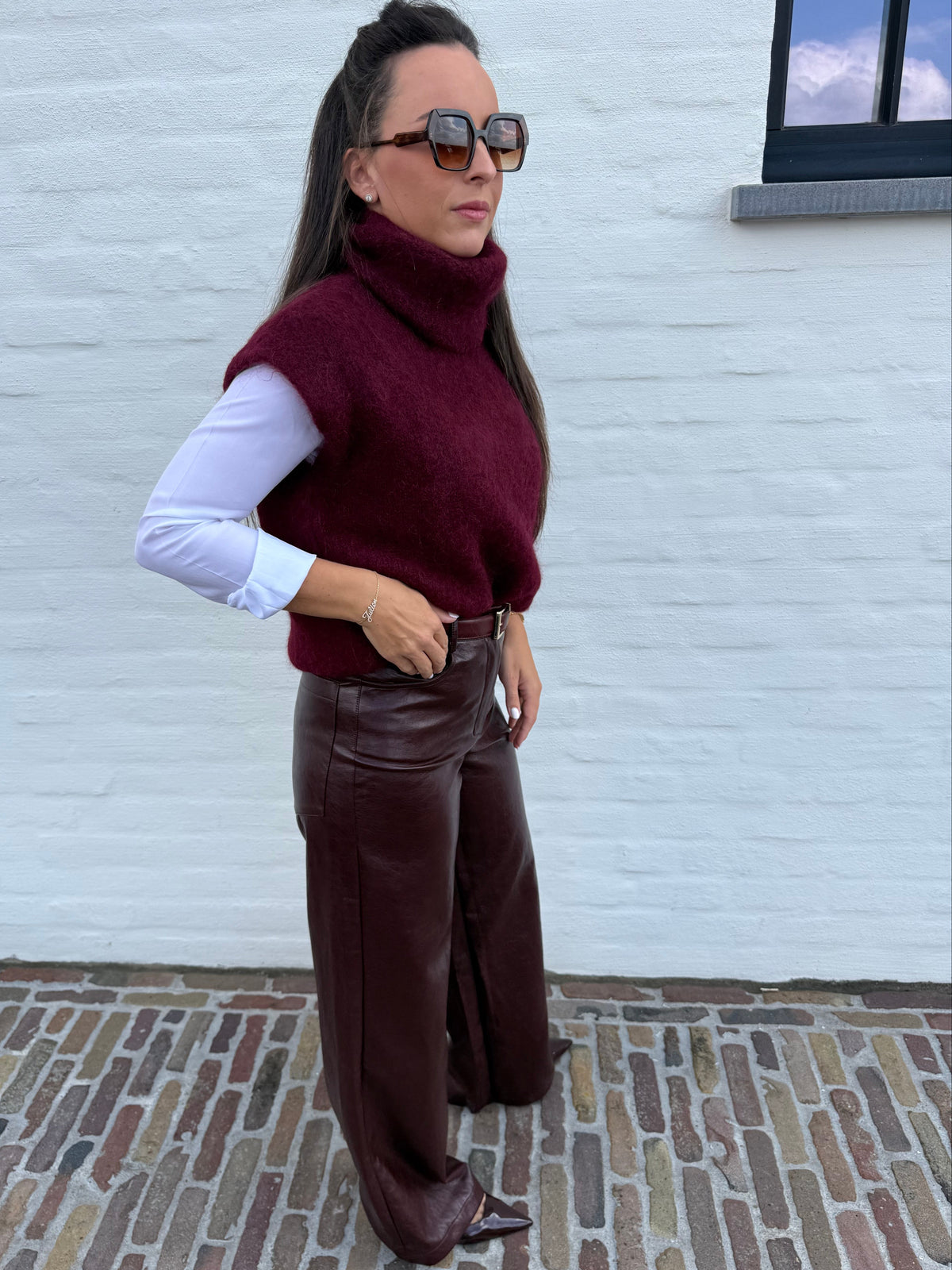 Burgundy Leder Broek