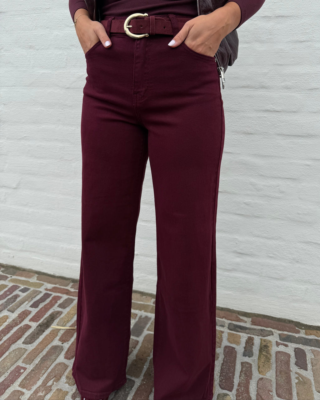 Burgundy Wide Leg Jeans