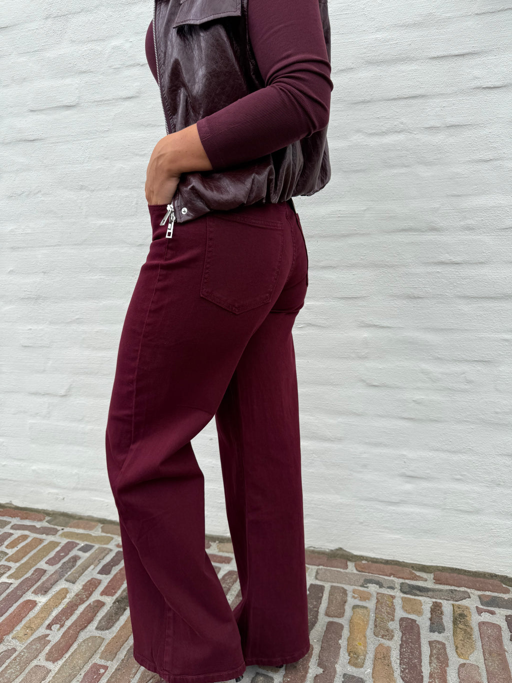 Burgundy Wide Leg Jeans