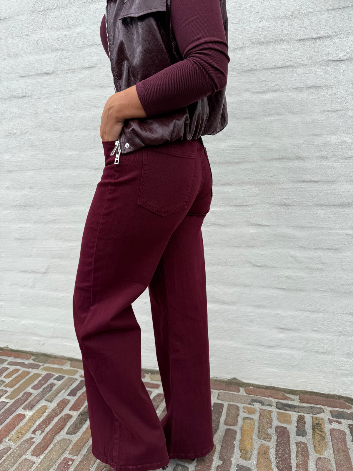 Burgundy Wide Leg Jeans