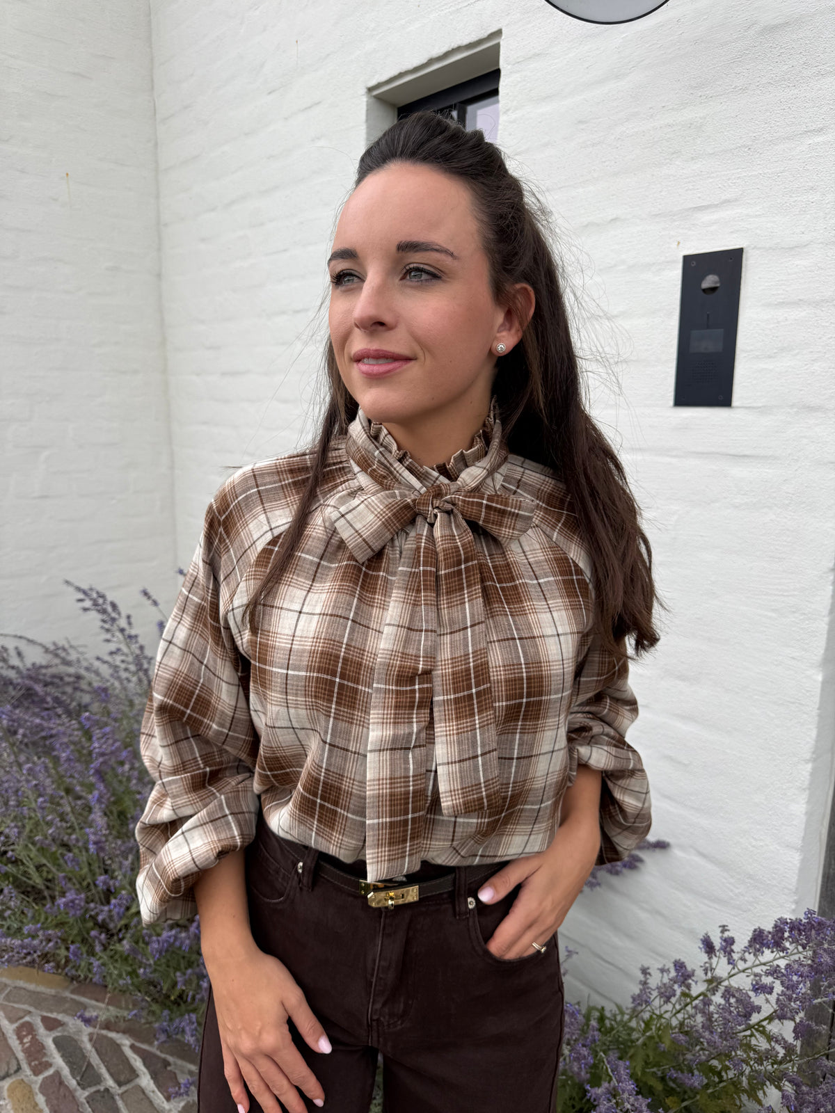 Checkered Blouse Beige